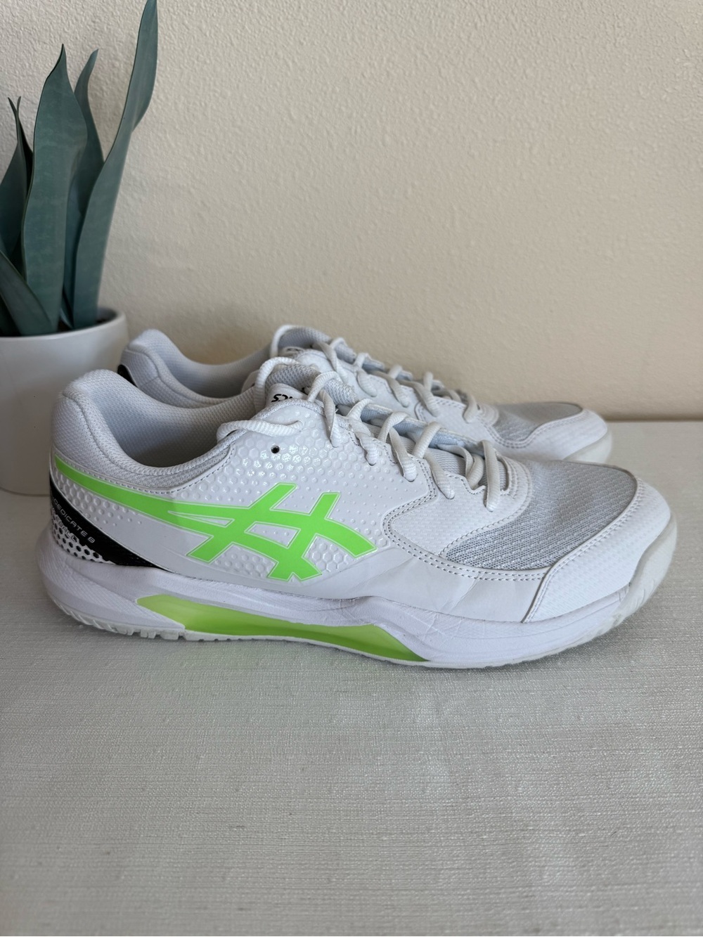 ASICS White & Neon Green Mesh Athletic Sneakers